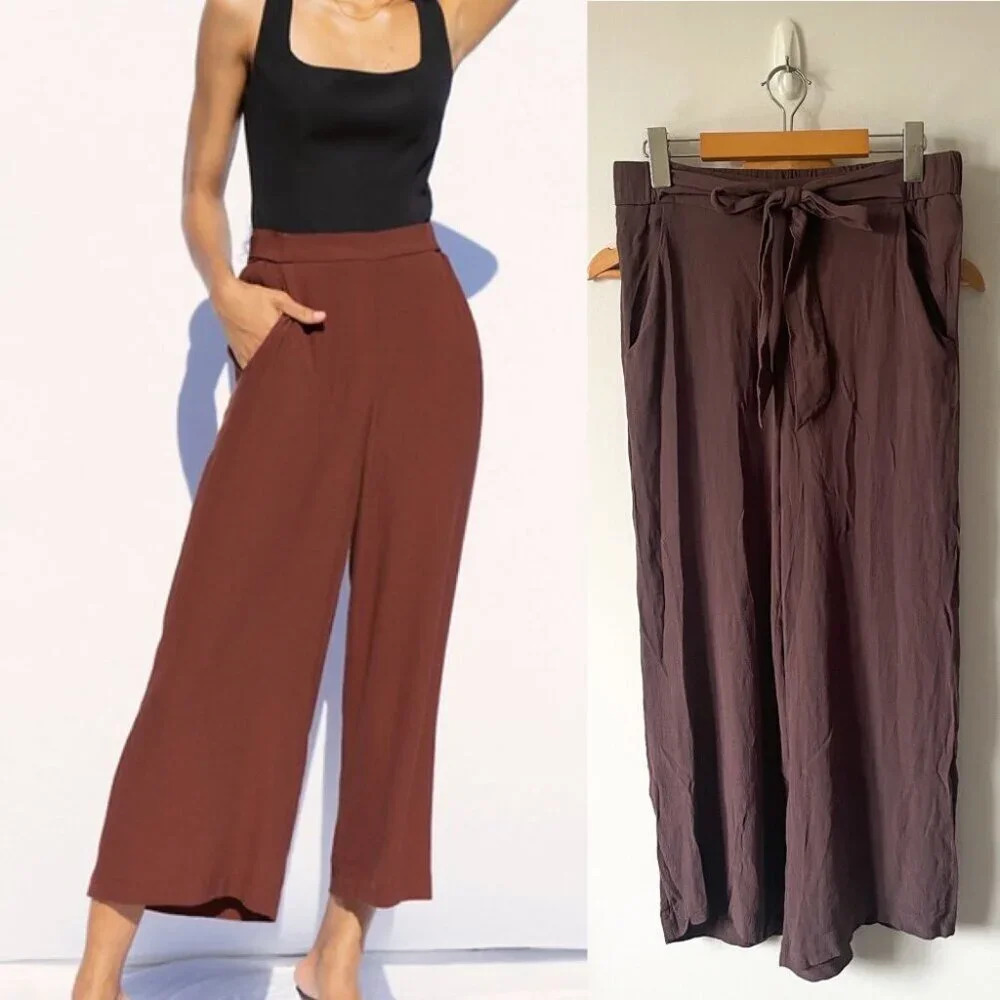 Aritzia Wilfred Faun Wide-Leg Pants Dark Mauve Purple  Size Medium